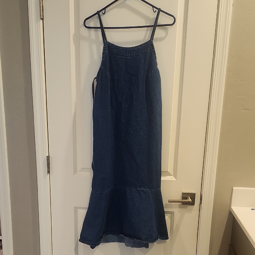 Urban Outfitters Light Blue Denim Slip Dress with Elastic Back